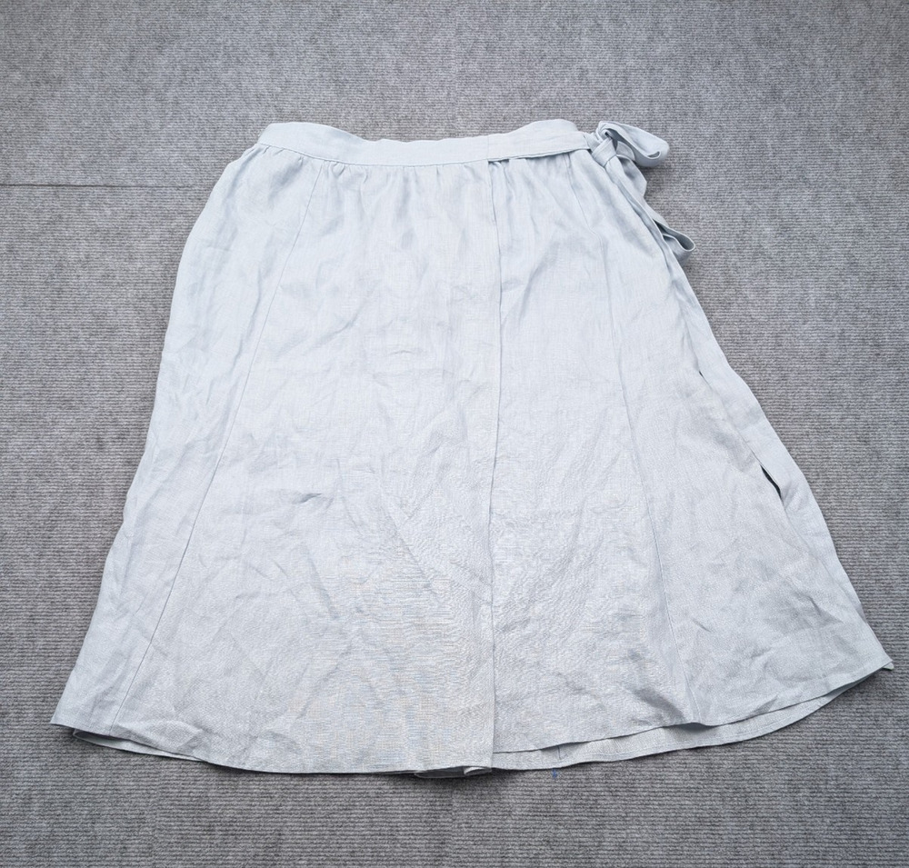 Reformation Linen Wrap Skirt Womens Small Midi Blue Coastal Quiet Luxury Resort
